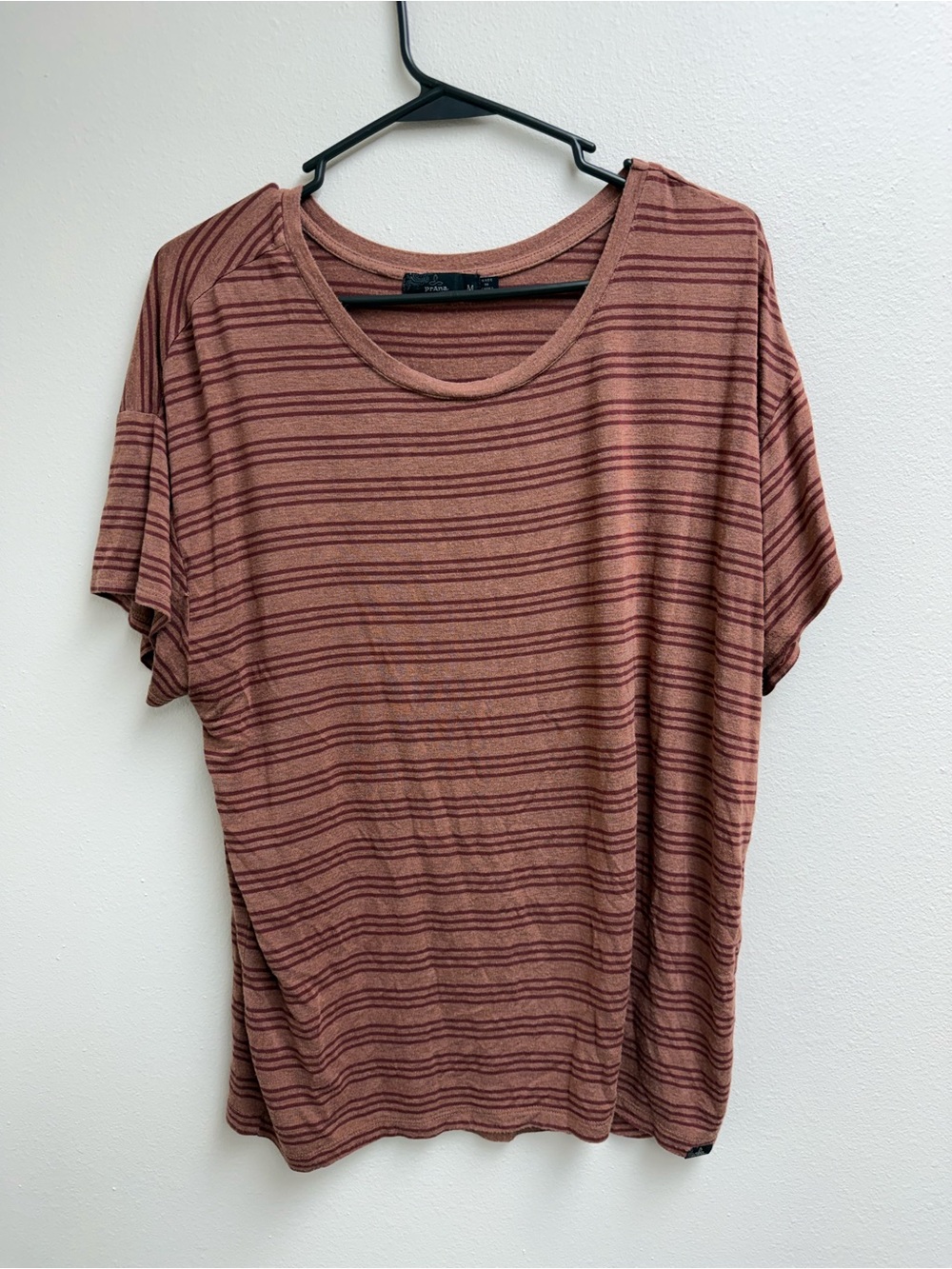 Prana Rust and Burgundy Striped Short Sleeve Tee